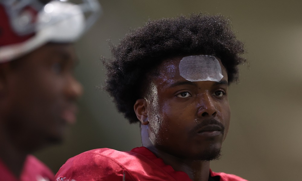 Alabama DB Khyree Jackson (#6) going through drills at 2022 Spring Football Practice