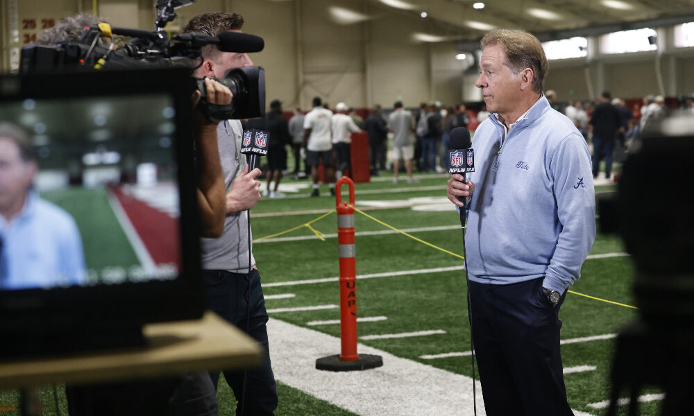 Nick Saban talks to the media at Alabama's 2022 Pro Day