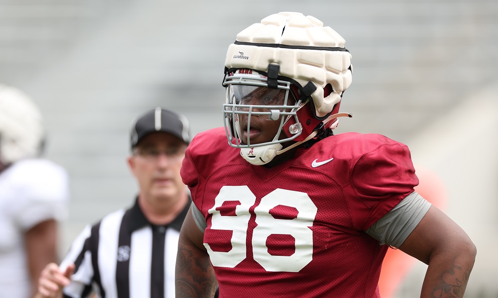 Alabama DL Jamil Burroughs (#98) standing up during 2022 Spring Football Scrimmage