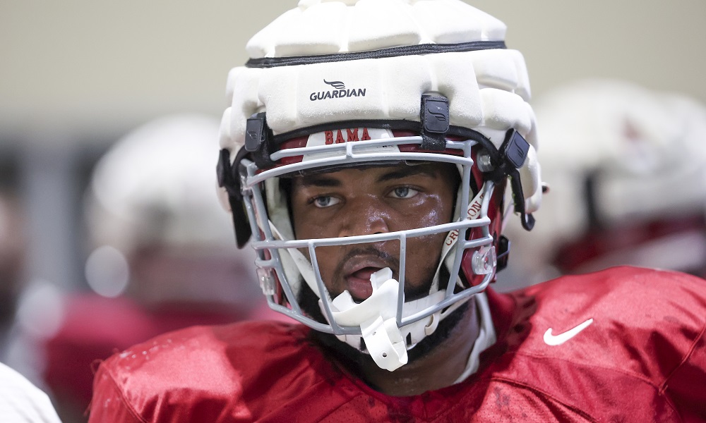 Alabama DL DJ Dale (#94) looks on at 2022 Spring Football Practice