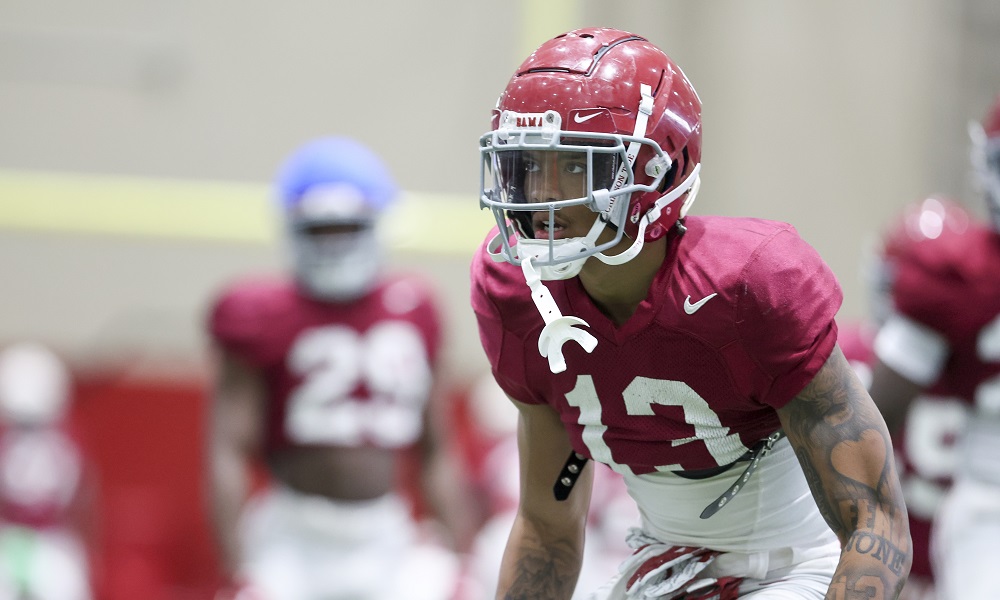 Alabama DB Malachi Moore (#13) going through 2022 Spring Football Practice