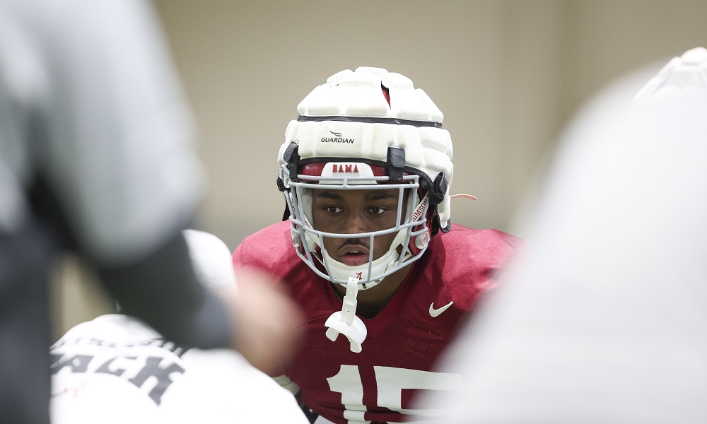 Alabama LB Dallas Turner (#15) in 2022 Spring Football Practice