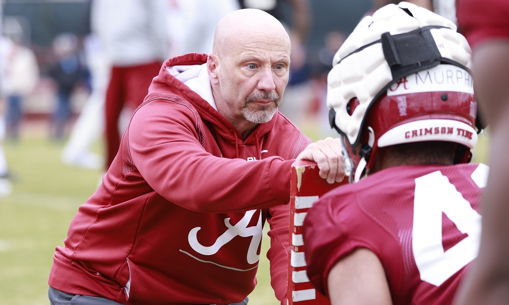 Alabama associate defensive coordinator/safeties coach Charles Kelly during 2022 spring practice