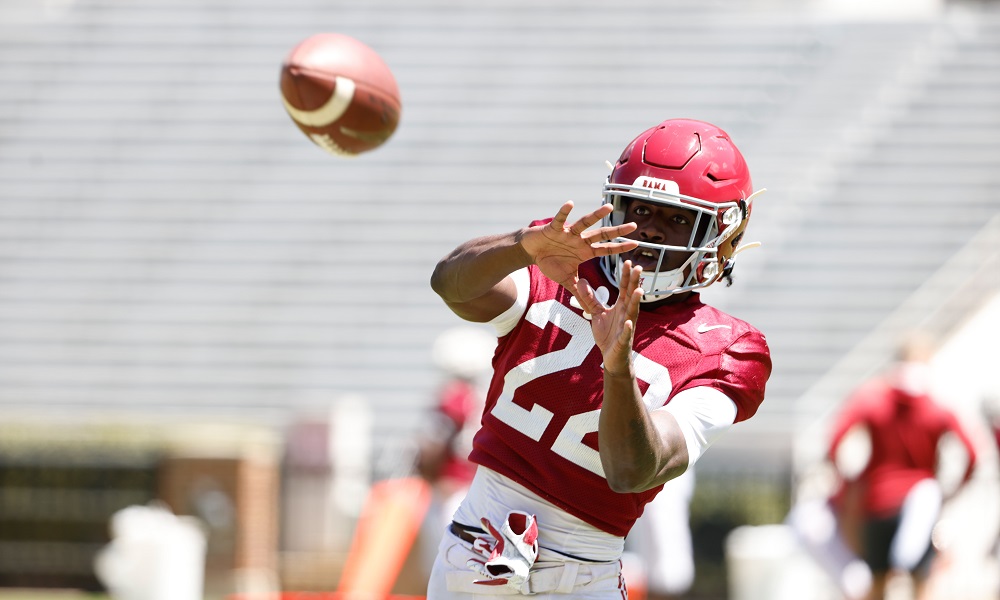 Alabama freshman DB Tre'Quon Fegans (#22) in 2022 Spring Football Scrimmage