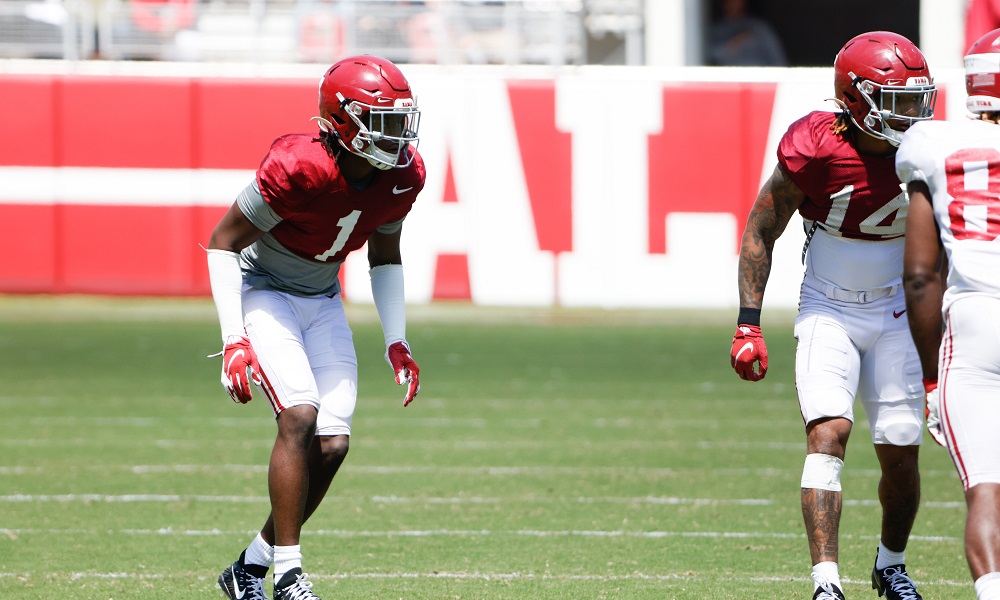 Alabama DB Kool-Aid McKinstry (#1) in a 2022 Spring Football Scrimmage