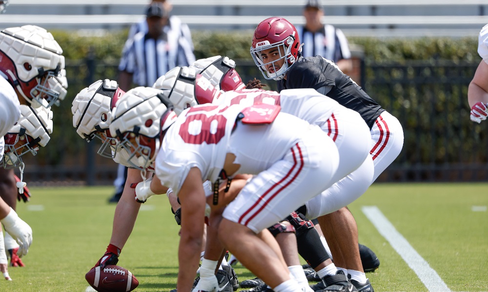 Alabama's offensive unit on the field during 2022 Spring Football Practice