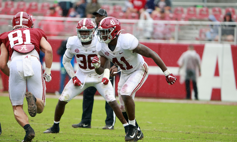 Will Anderson reacts to Alabama OLB Chris Braswell pick6