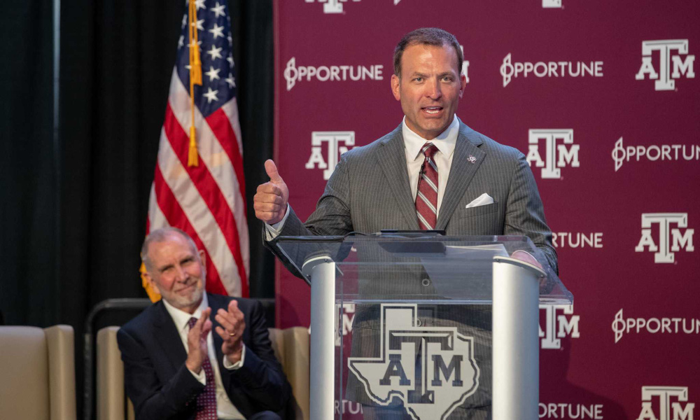 Texas A&M AD Ross Bjork in a press conference
