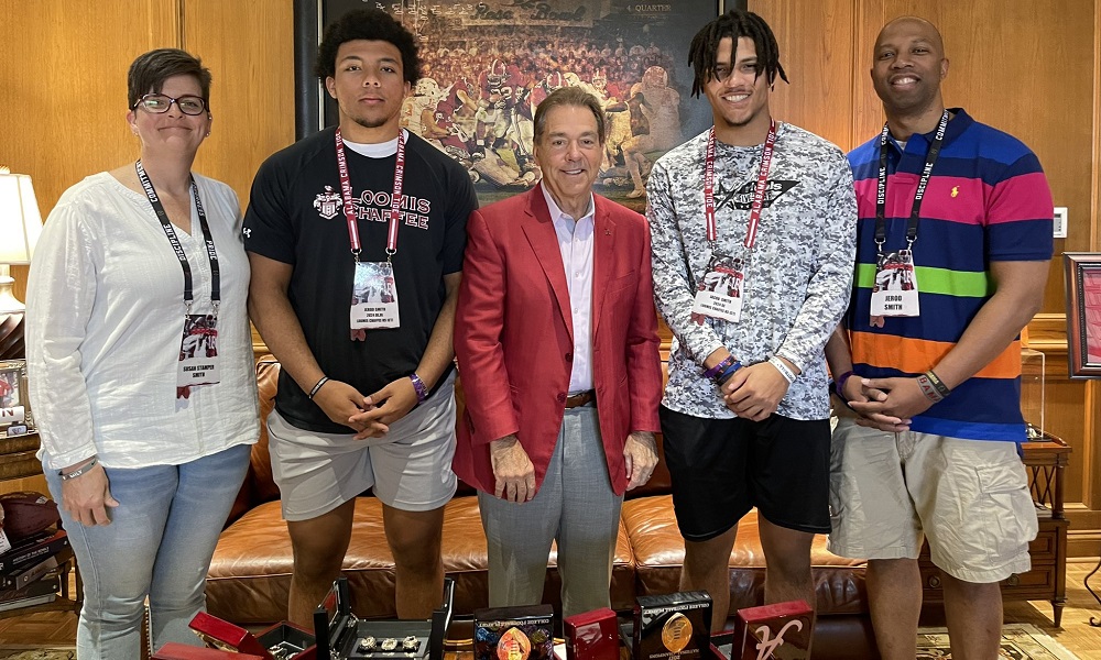 Jacob Smith and Jerod Smith with their parents and Nick Saban during alabama visit