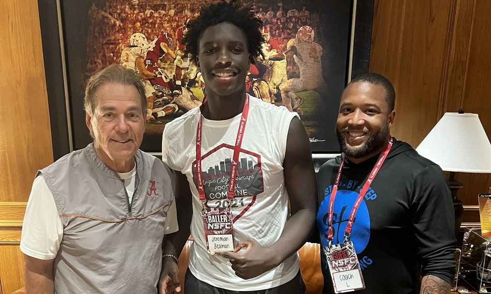 Jeremiah Beaman, Nick Saban and coach L after alabama camp