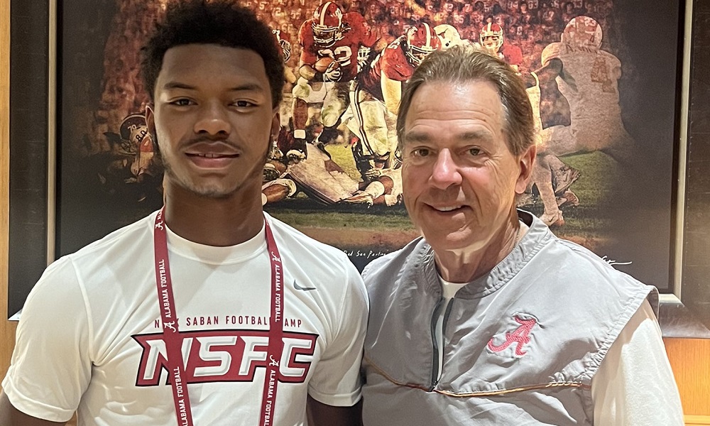 Blake Woodby and Nick Saban after Alabama camp