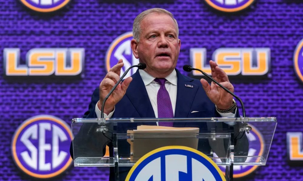 LSU head coach Brian Kelly speaks at SEC Media Days