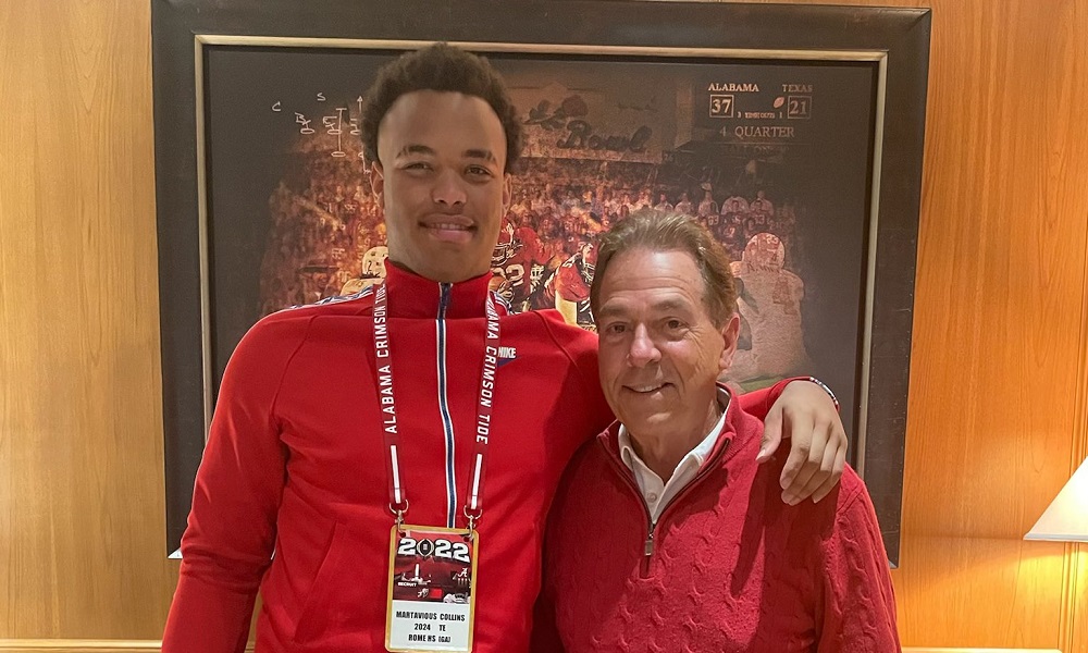 Martavious Collins and Nick Saban during Alabama visit