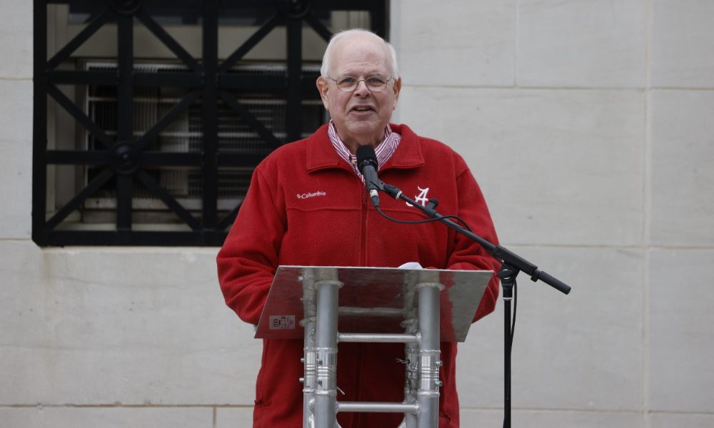 Eli Gold speaks outside of Denny Chimes