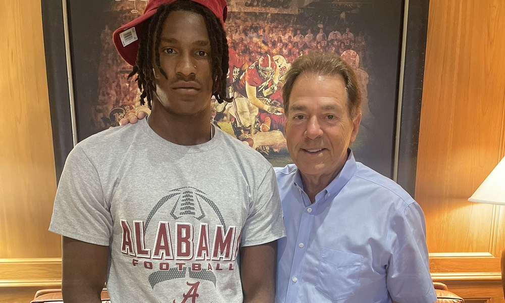 Jalen Hale and Nick Saban during Alabama visit