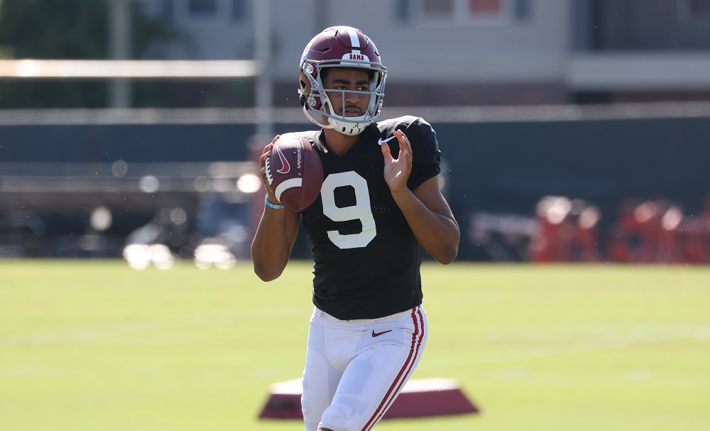 Alabama QB Bryce Young (#9) during Alabama practice for Tennessee game