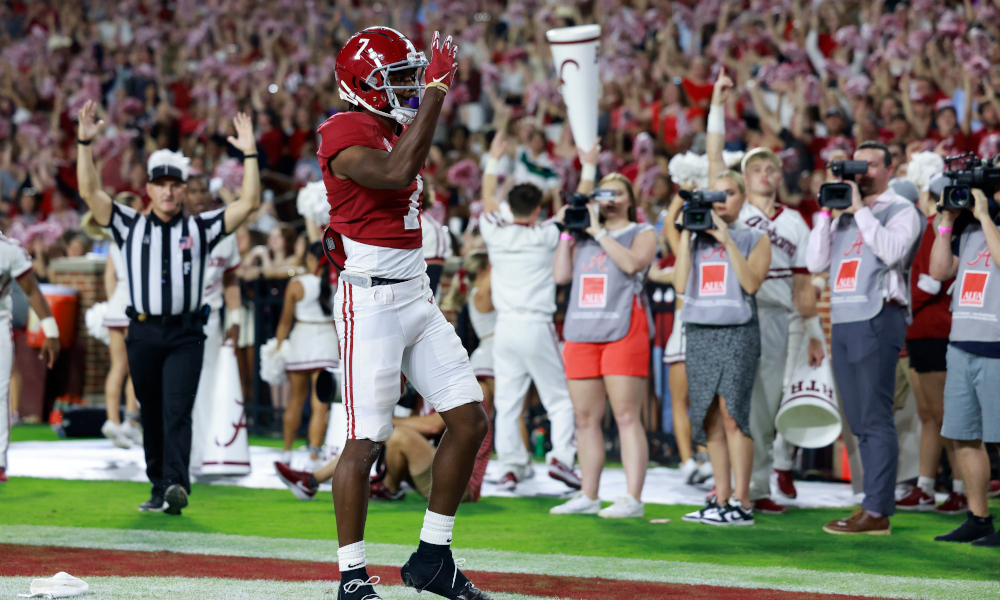 Alabama WR Ja'Corey Brooks (#7) celebrates a touchdown versus Vanderbilt