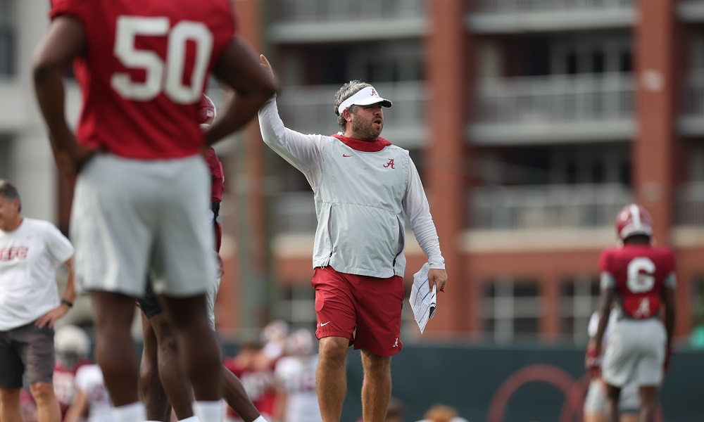 Alabama DC Pete Golding giving signals in practice for the Crimson Tide