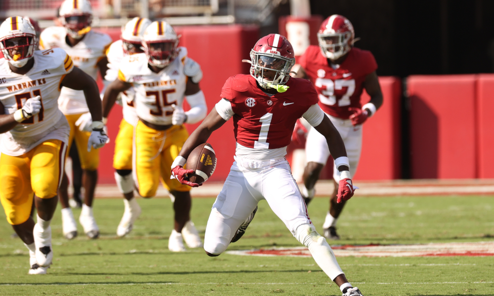 Alabama CB Kool-Aid McKinstry (#1) runs back a punt versus ULM