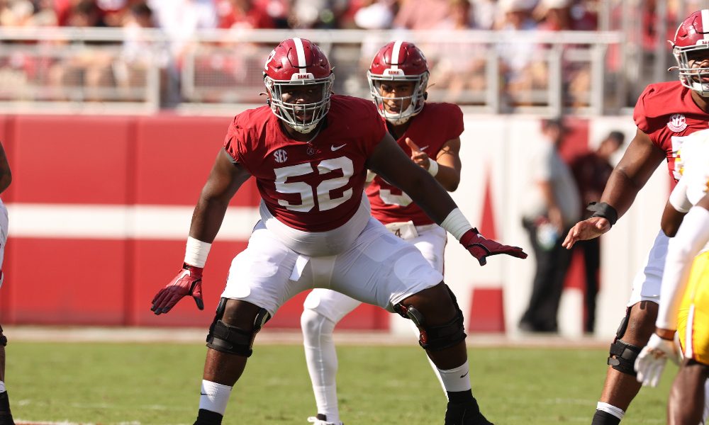 Tyler Booker drops into pass protection against ULM