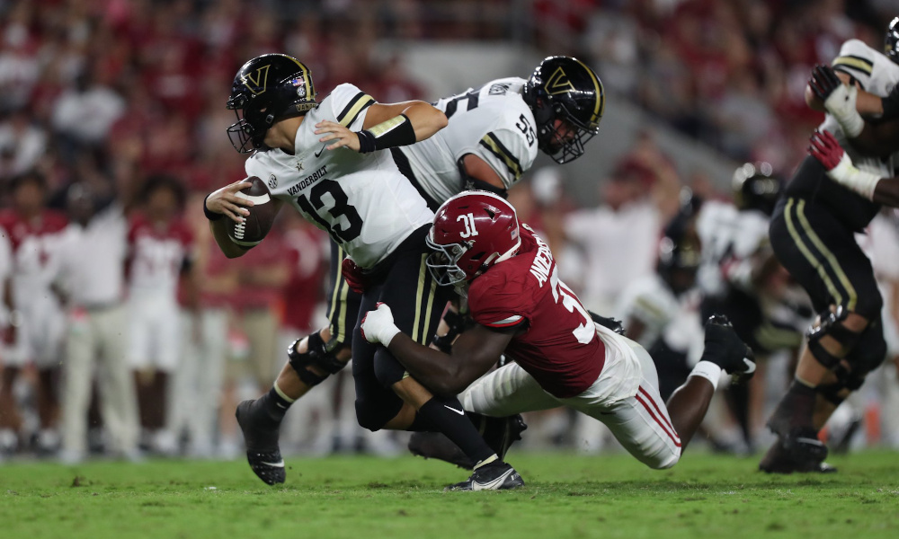 Will Anderson (#31) sacks Vanderbilt QB AJ Swann