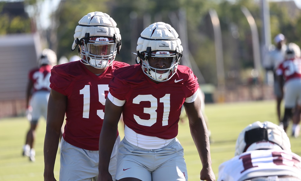 Alabama LB Will Anderson (#31) lines up at practice in preparation for Texas A&M