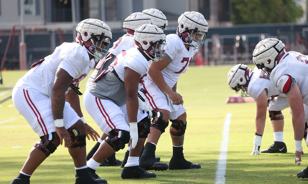 Offense lines up during practice at Thomas-Drew Practice Fields in Tuscaloosa, AL on Tuesday, Oct 4, 2022.
