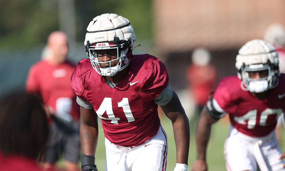 Alabama OLB Chris Braswell (#41) during practice for matchup against Tennessee