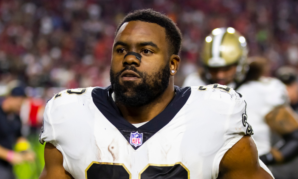 Saints RB Mark Ingram (#22) on the field for 2022 matchup against Arizona Cardinals