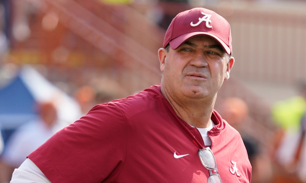 Alabama offensive coordinator Bill O'Brien on the field before the Crimson Tide's matchup against Texas in week two of 2022 season
