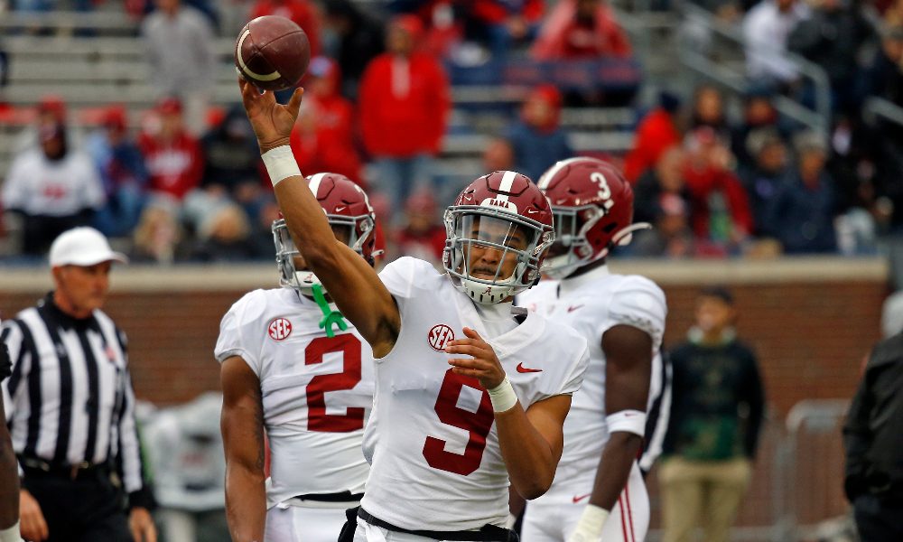 Bryce Young warms up prior to Ole Miss game