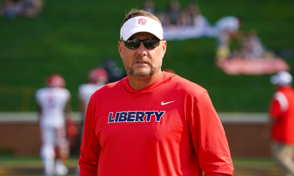 Liberty head coach Hugh Freeze looks on before 2022 game against Wake Forest.