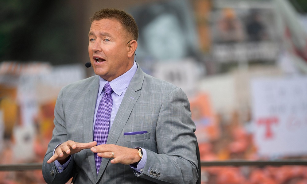 Kirk Herbstreit at the ESPN College GameDay stage outside of Ayres Hall on the University of Tennessee campus in Knoxville, Tenn. on Saturday, Sept. 24, 2022. The flagship ESPN college football pregame show returned for the tenth time to Knoxville as the No. 12 Vols hosted the No. 22 Gators. Kns Espn College Gameday