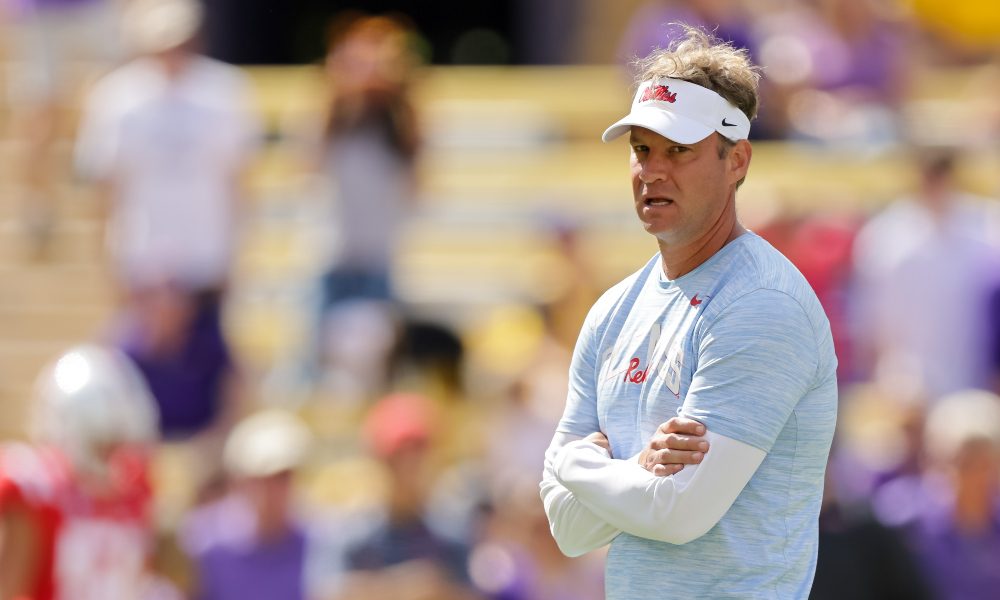 Lane Kiffin watches Ole Miss warmups ahead of LSU game