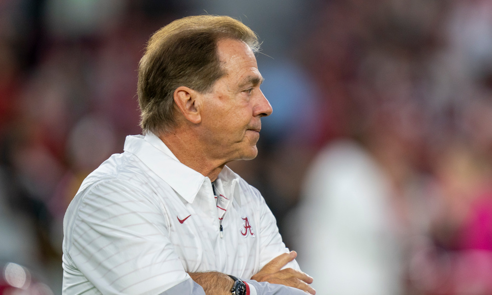 Alabama head coach Nick Saban looks onto the field during the Crimson Tide's matchup against Texas A&M for 2022.
