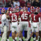 Alabama head coach Nick Saban speaks to his team during a timeout in the Allstate Sugar Bowl against Kansas State.