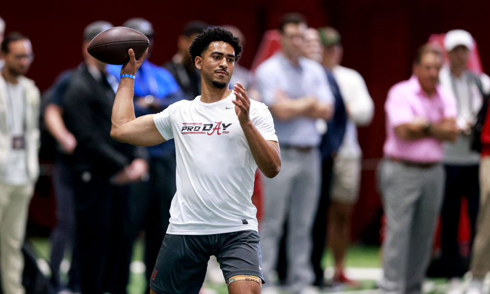 Bryce Young performing his workout at Alabama's Pro Day.