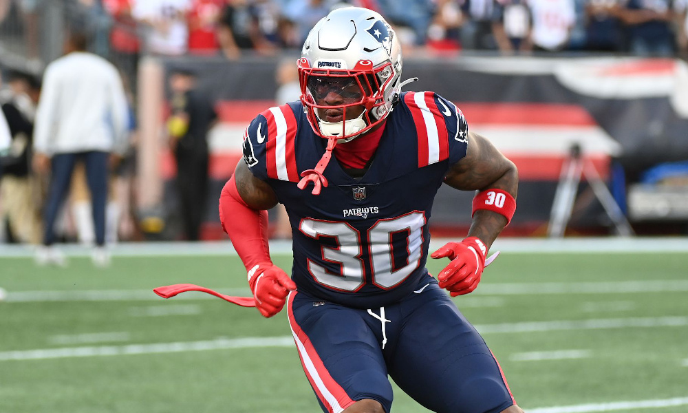 Mack Wilson going through LB drills before a game in 2022 for New England Patriots.