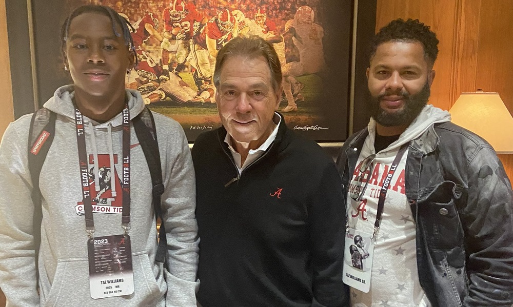 Taz Williams and nick saban during alabama viist