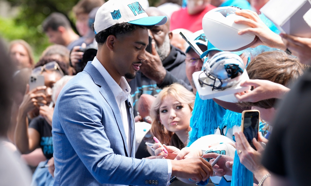 Bryce Young greets Panther fans as the No. 1 overall pick of the 2023 NFL Draft.