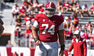 Alabama freshman OL Kadyn Proctor during the Crimson Tide's 2023 spring game.