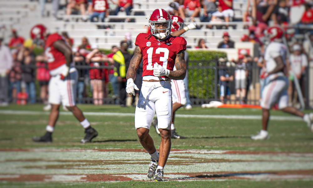 Alabama DB Malachi Moore (#13) on the field for 2023 A-Day game