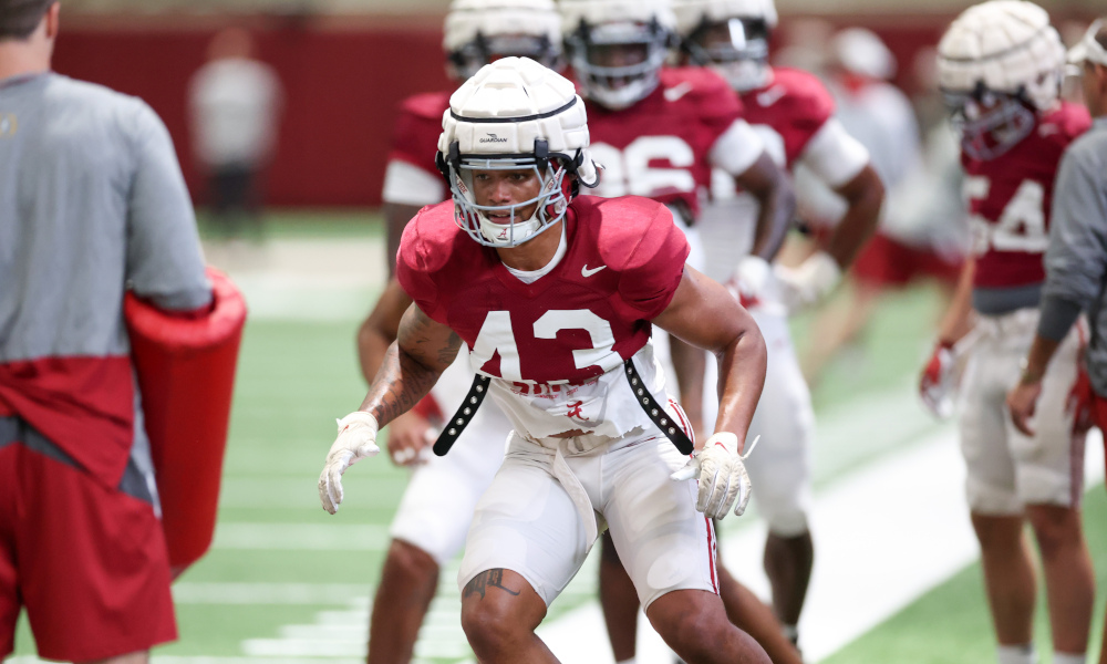 Alabama ILB Shawn Murphy (#43) going through drills in spring practice.