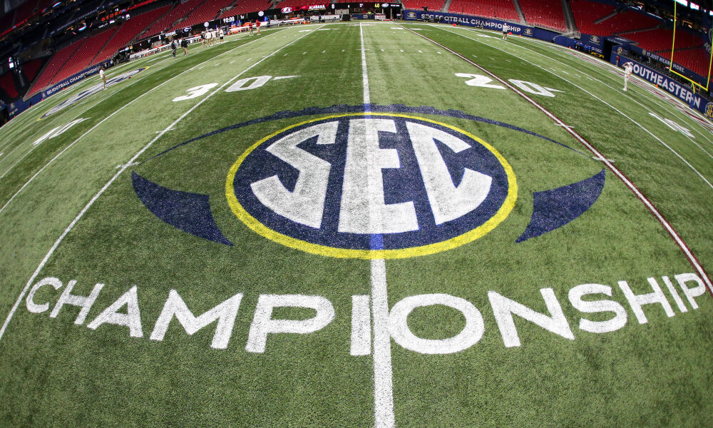 SEC logo on the field of Mercedes-Benz Stadium