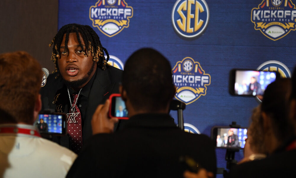 JC Latham answers questions at 2023 SEC Media Days