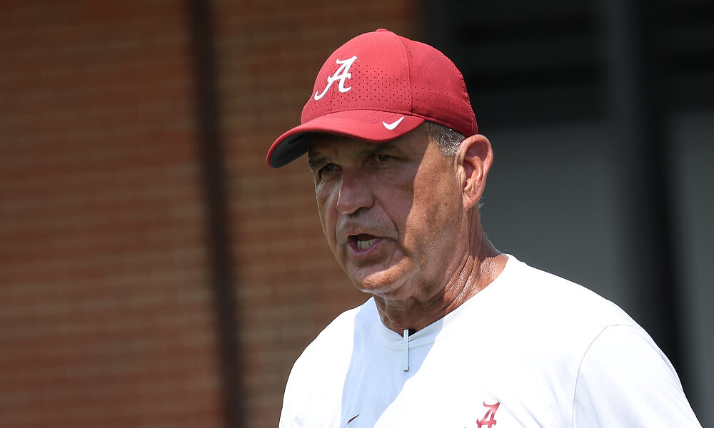 Alabama defensive coordinator Kevin Steele speaks at practice