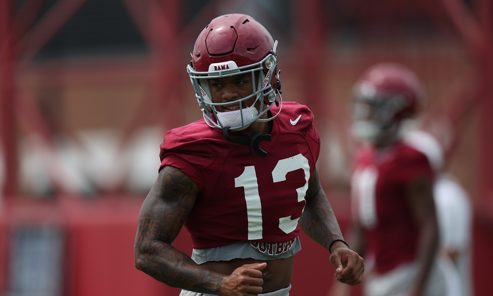 Malachi Moore turns in practice for Alabama