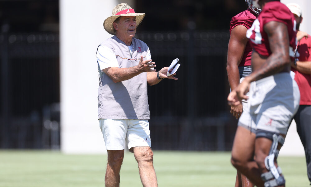 Nick Saban directs practice