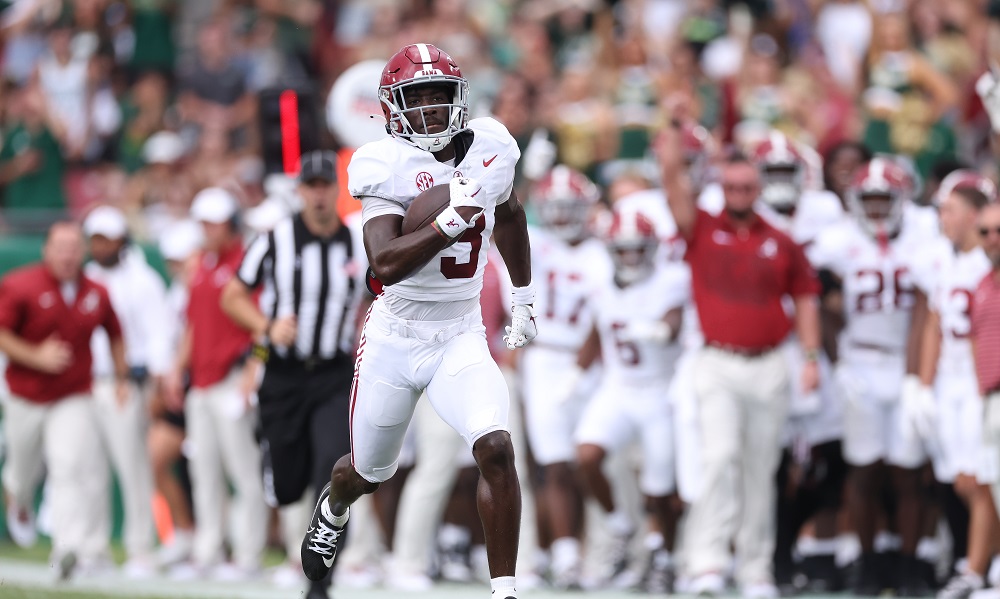 Alabama defensive back Terrion Arnold (3) runs the ball against USF at Raymond James in Tampa, FL on Saturday, Sep 16, 2023.