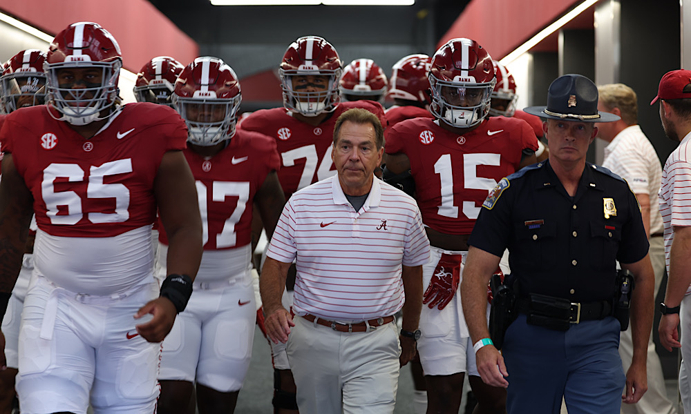 The University of Alabama football team walks on the field against Middle Tennessee at Bryant-Denny Stadium in Tuscaloosa, AL on Saturday, Sep 2, 2023.